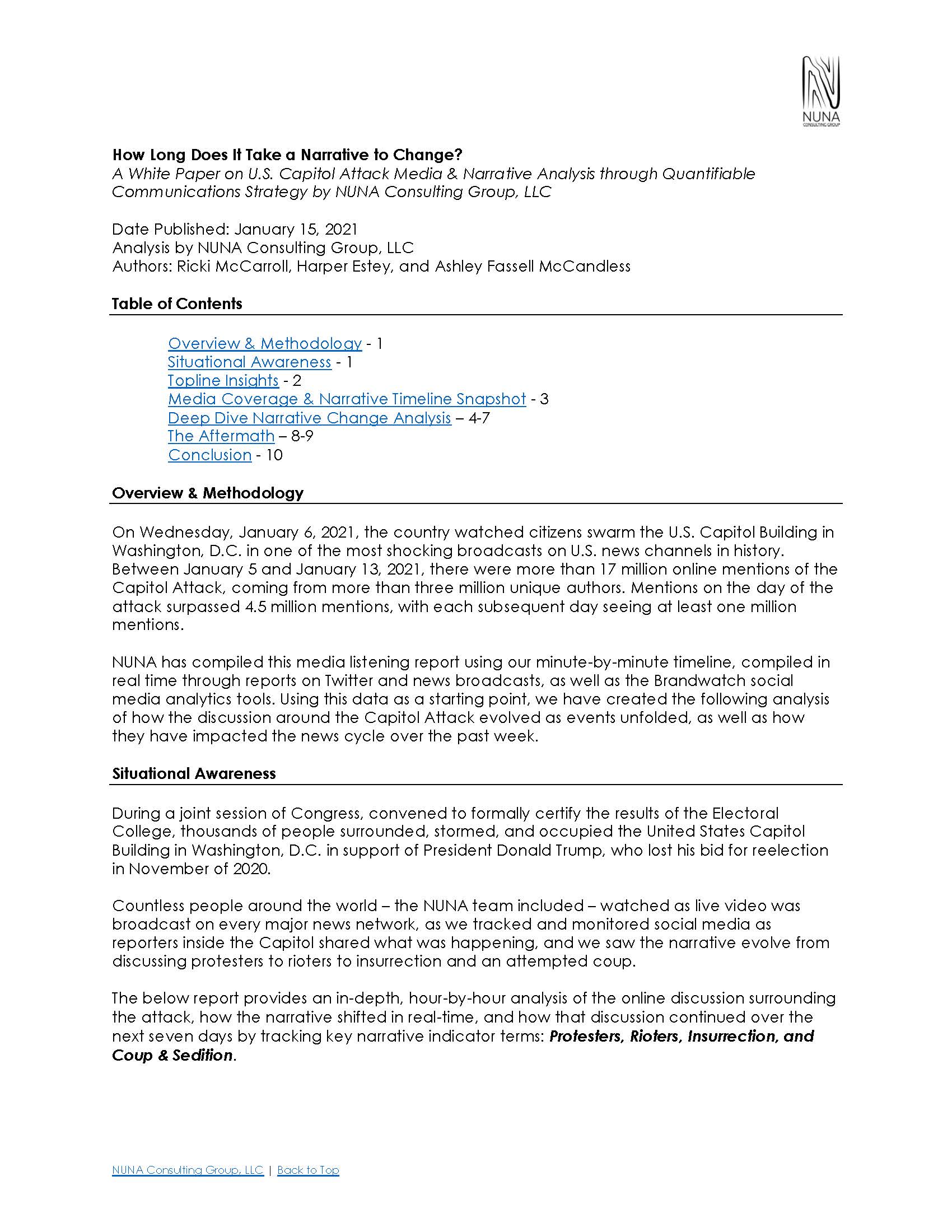 COVER NUNA White Paper on U.S. Capitol Attack Media & Narrative Analysis_How Long Does It Take for a Narrative to Change? 01152021 web